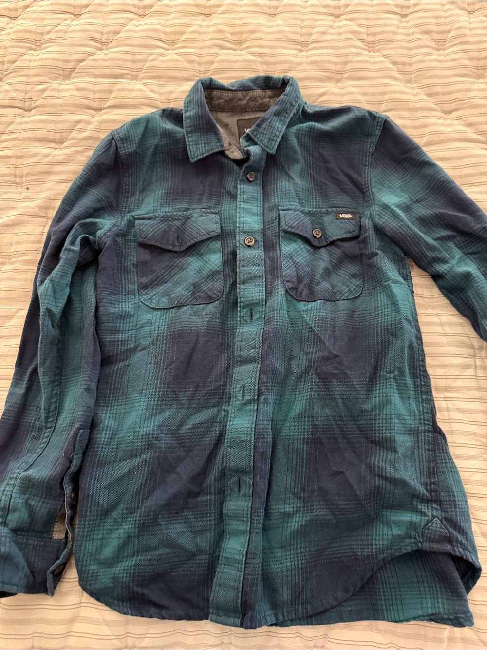 Vans Teal and Navy Plaid Button-Up Shirt